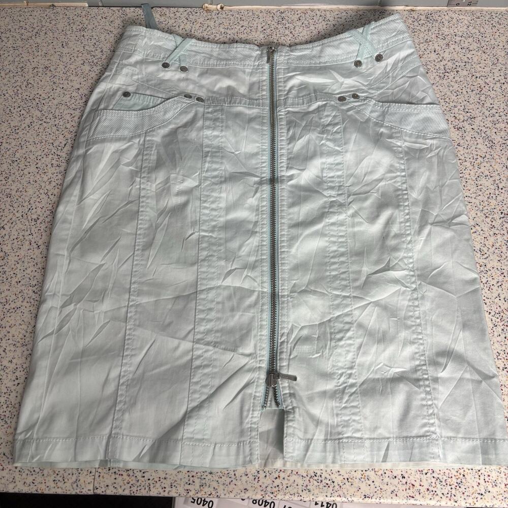 biba Women’s Mid Length Light Blue Full Zip Skirt French 36 Small 4 Festival Big